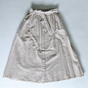 Vintage 90s tan and white gingham print 100% cotton button down midi skirt